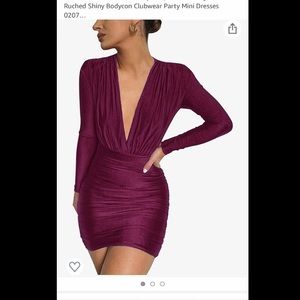 Sexy Red / Maroon Ruched Shiny Bodycon dress